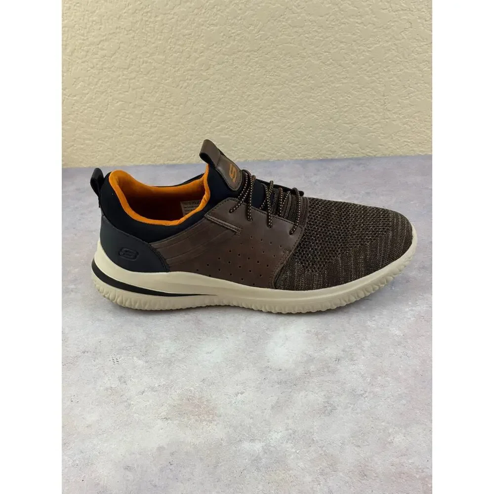 Skechers Delson 3.0 Men's Size 13 Brown Fabric Leather Slip-On Shoes 210238